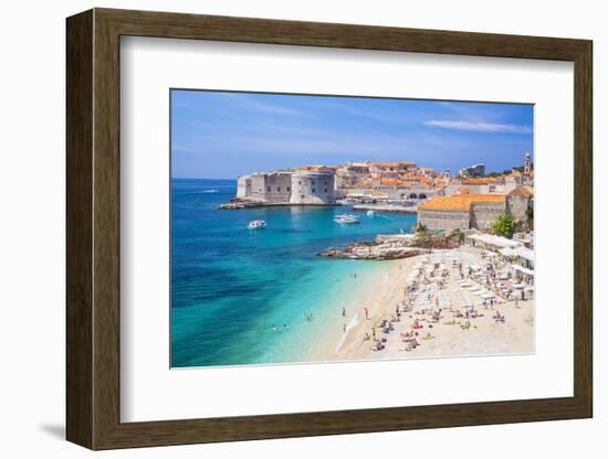 Banje beach, Old Port and Dubrovnik Old Town, Dubrovnik, Dalmatian Coast, Croatia, Europe-Neale Clark-Framed Photographic Print