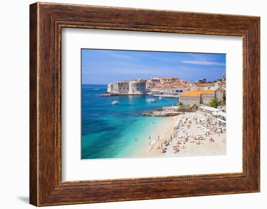 Banje beach, Old Port and Dubrovnik Old Town, Dubrovnik, Dalmatian Coast, Croatia, Europe-Neale Clark-Framed Photographic Print