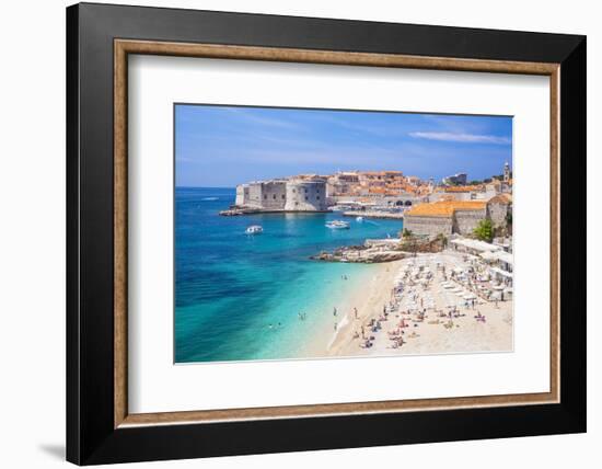 Banje beach, Old Port and Dubrovnik Old Town, Dubrovnik, Dalmatian Coast, Croatia, Europe-Neale Clark-Framed Photographic Print