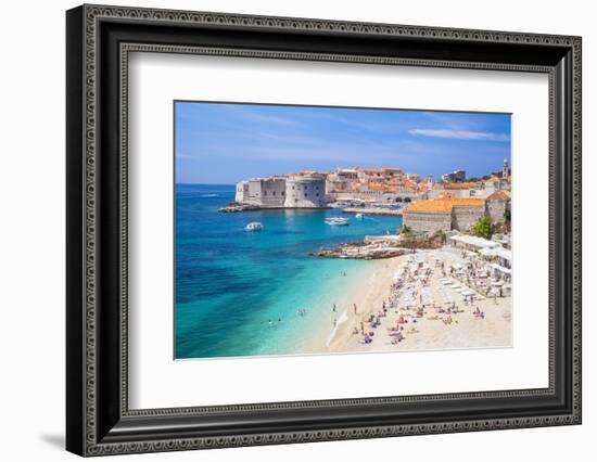 Banje beach, Old Port and Dubrovnik Old Town, Dubrovnik, Dalmatian Coast, Croatia, Europe-Neale Clark-Framed Photographic Print