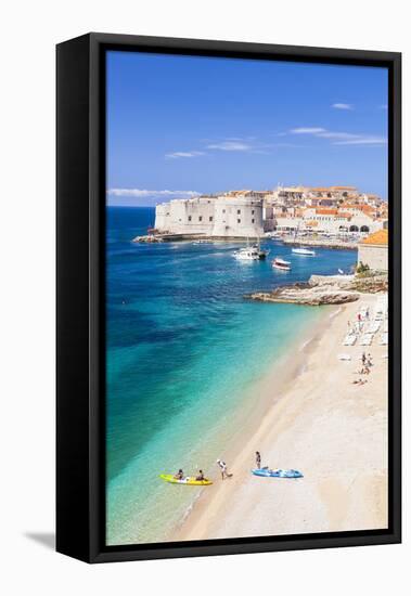 Banje beach, Old Port and Dubrovnik Old Town, Dubrovnik, Dalmatian Coast, Croatia, Europe-Neale Clark-Framed Premier Image Canvas