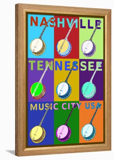 Banjo Pop Art - Nashville, Tennessee-Lantern Press-Framed Stretched Canvas