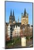 Bank of River Rhine with Gross St. Martin's Church and Cathedral, Cologne, North Rhine-Westphalia, -Hans-Peter Merten-Mounted Photographic Print