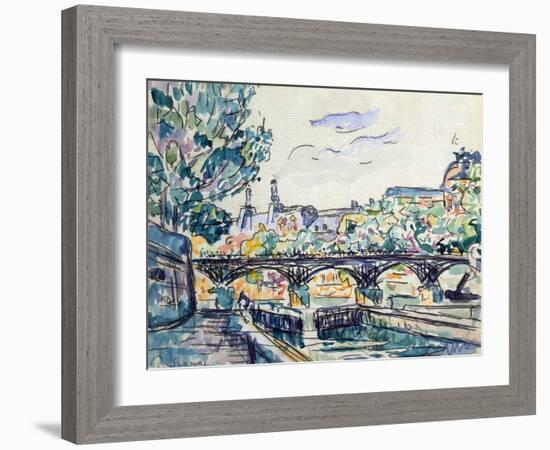 Bank of the Seine Near the Pont Des Arts with a View of the Louvre, Early 20th Century-Paul Signac-Framed Premium Giclee Print
