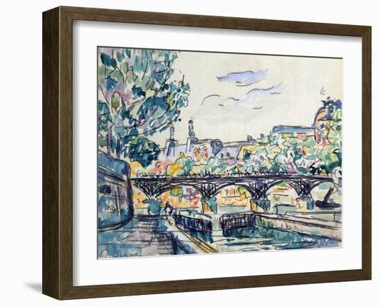 Bank of the Seine Near the Pont Des Arts with a View of the Louvre, Early 20th Century-Paul Signac-Framed Premium Giclee Print