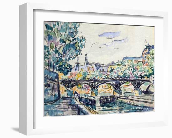 Bank of the Seine Near the Pont Des Arts with a View of the Louvre, Early 20th Century-Paul Signac-Framed Premium Giclee Print