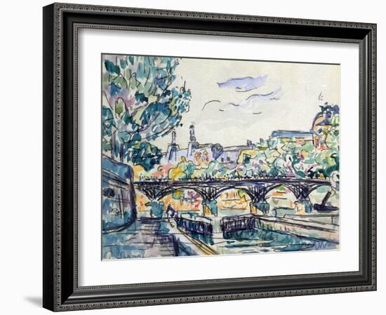 Bank of the Seine Near the Pont Des Arts with a View of the Louvre, Early 20th Century-Paul Signac-Framed Premium Giclee Print