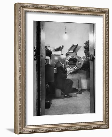 Bank President Robert Allen Willis Checking Cash Funds in Main Vault-null-Framed Photographic Print