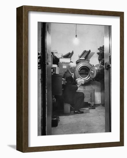 Bank President Robert Allen Willis Checking Cash Funds in Main Vault-null-Framed Photographic Print