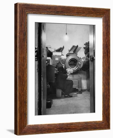 Bank President Robert Allen Willis Checking Cash Funds in Main Vault-null-Framed Photographic Print