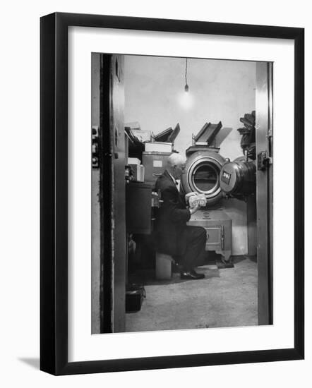 Bank President Robert Allen Willis Checking Cash Funds in Main Vault-null-Framed Photographic Print