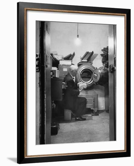 Bank President Robert Allen Willis Checking Cash Funds in Main Vault-null-Framed Photographic Print