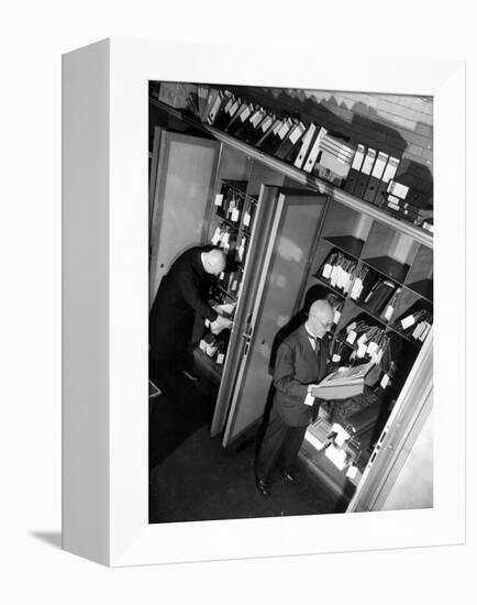 Bank Workers Filing Textile Shares in Steel Vaults at Deutches Bank-Margaret Bourke-White-Framed Premier Image Canvas