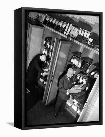 Bank Workers Filing Textile Shares in Steel Vaults at Deutches Bank-Margaret Bourke-White-Framed Premier Image Canvas