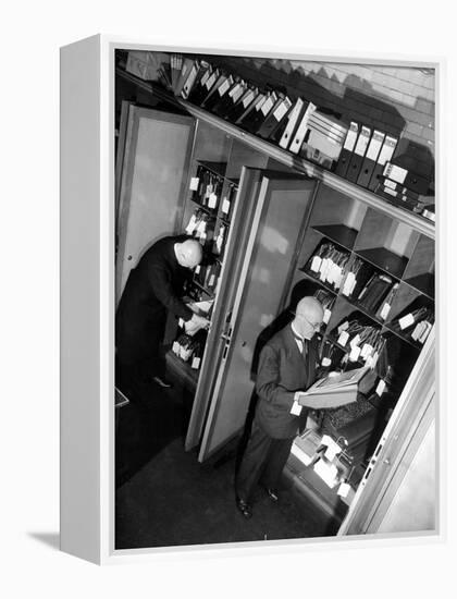 Bank Workers Filing Textile Shares in Steel Vaults at Deutches Bank-Margaret Bourke-White-Framed Premier Image Canvas