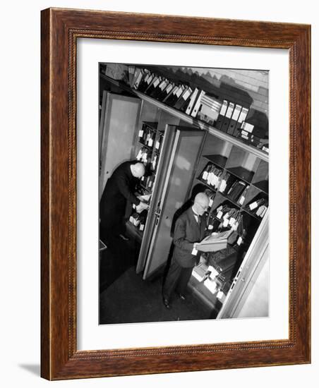 Bank Workers Filing Textile Shares in Steel Vaults at Deutches Bank-Margaret Bourke-White-Framed Photographic Print