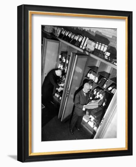 Bank Workers Filing Textile Shares in Steel Vaults at Deutches Bank-Margaret Bourke-White-Framed Photographic Print