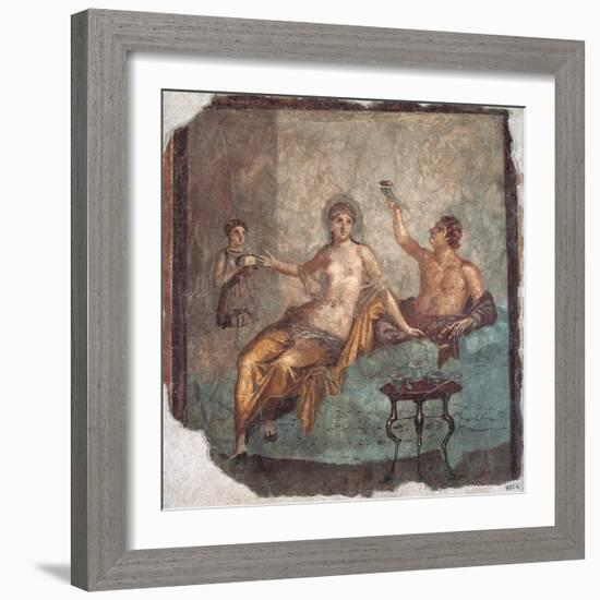 Banquet scene, Roman wall painting, from Herculaneum, 62-79 A.D. Archaeological Museum, Naples-null-Framed Art Print