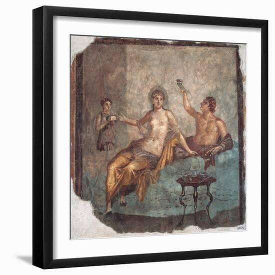 Banquet scene, Roman wall painting, from Herculaneum, 62-79 A.D. Archaeological Museum, Naples-null-Framed Art Print