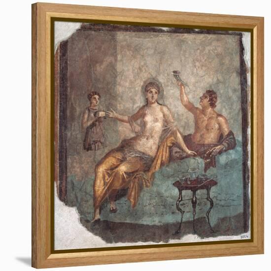 Banquet scene, Roman wall painting, from Herculaneum, 62-79 A.D. Archaeological Museum, Naples-null-Framed Stretched Canvas