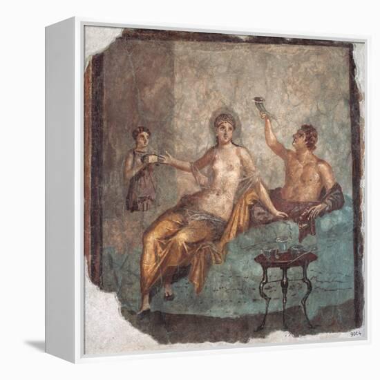 Banquet scene, Roman wall painting, from Herculaneum, 62-79 A.D. Archaeological Museum, Naples-null-Framed Stretched Canvas