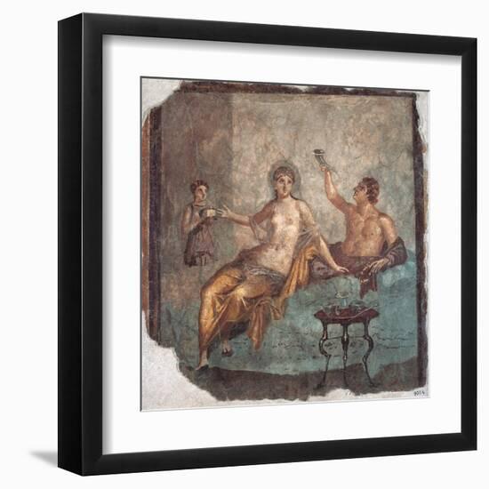 Banquet scene, Roman wall painting, from Herculaneum, 62-79 A.D. Archaeological Museum, Naples-null-Framed Art Print