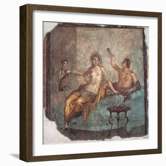 Banquet scene, Roman wall painting, from Herculaneum, 62-79 A.D. Archaeological Museum, Naples-null-Framed Premium Giclee Print