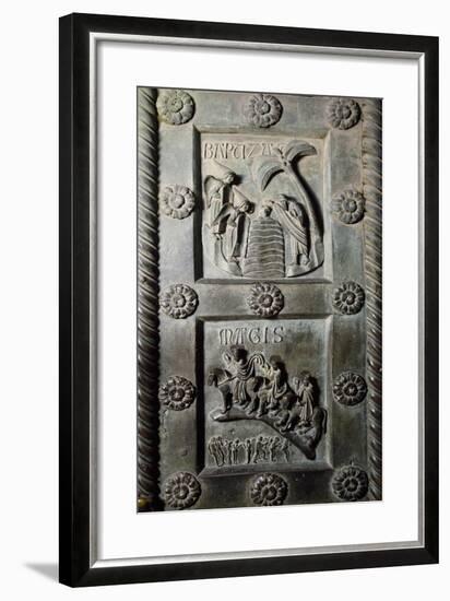 Baptism of Christ and Ride of Magi with Original Sin, Bronze Panels from St Ranieri's Door, Ca 1180-Bonanno Pisano-Framed Giclee Print