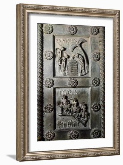 Baptism of Christ and Ride of Magi with Original Sin, Bronze Panels from St Ranieri's Door, Ca 1180-Bonanno Pisano-Framed Giclee Print