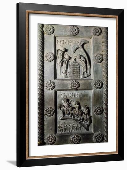 Baptism of Christ and Ride of Magi with Original Sin, Bronze Panels from St Ranieri's Door, Ca 1180-Bonanno Pisano-Framed Giclee Print