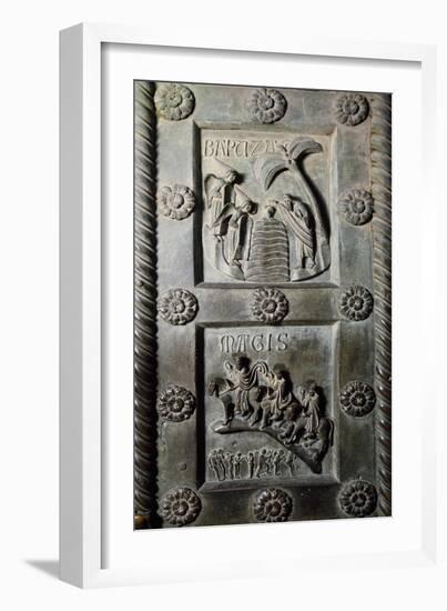 Baptism of Christ and Ride of Magi with Original Sin, Bronze Panels from St Ranieri's Door, Ca 1180-Bonanno Pisano-Framed Giclee Print