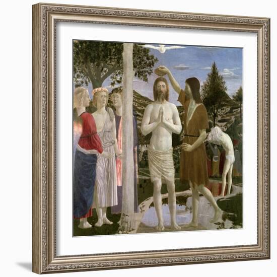 Baptism of Christ, Detail of Christ, John the Baptist and Angels, 1450-Piero della Francesca-Framed Giclee Print