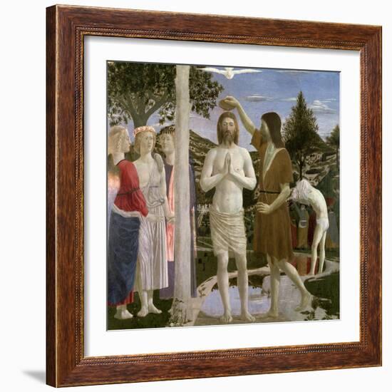 Baptism of Christ, Detail of Christ, John the Baptist and Angels, 1450-Piero della Francesca-Framed Giclee Print