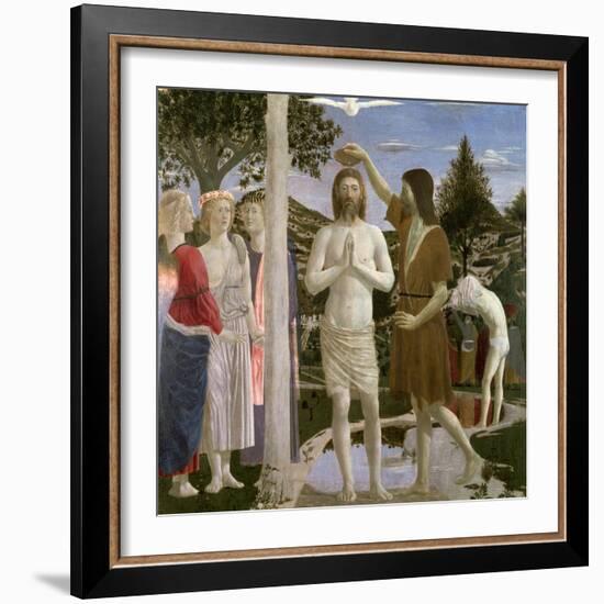 Baptism of Christ, Detail of Christ, John the Baptist and Angels, 1450-Piero della Francesca-Framed Giclee Print