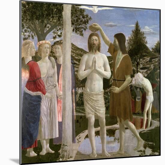 Baptism of Christ, Detail of Christ, John the Baptist and Angels, 1450-Piero della Francesca-Mounted Giclee Print