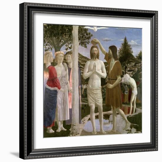 Baptism of Christ, Detail of Christ, John the Baptist and Angels, 1450-Piero della Francesca-Framed Giclee Print