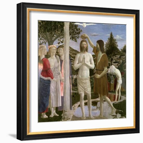 Baptism of Christ, Detail of Christ, John the Baptist and Angels, 1450-Piero della Francesca-Framed Giclee Print