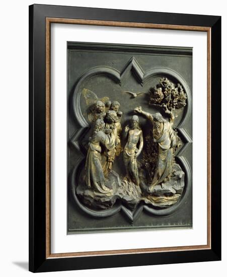 Baptism of Christ, Gilded Bronze Panel by Lorenzo Ghiberti-null-Framed Giclee Print