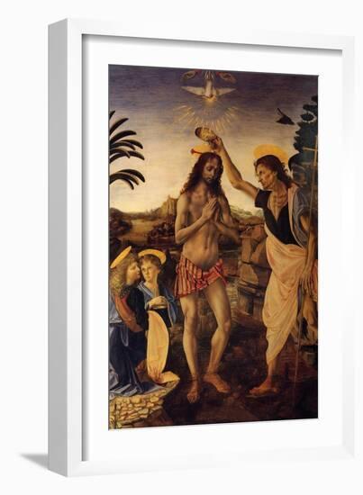 Baptism of Christ-Andrea del Verrocchio-Framed Art Print