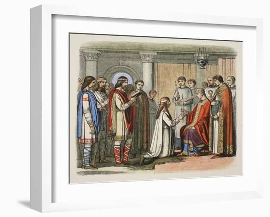 Baptism of King Guthorm, Ad 878, from a Chronicle of England BC 55 to Ad 1485, Pub. London, 1863-James William Edmund Doyle-Framed Giclee Print