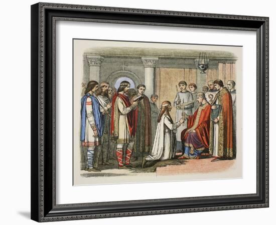 Baptism of King Guthorm, Ad 878, from a Chronicle of England BC 55 to Ad 1485, Pub. London, 1863-James William Edmund Doyle-Framed Giclee Print