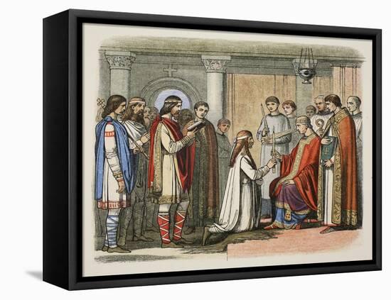 Baptism of King Guthorm, Ad 878, from a Chronicle of England BC 55 to Ad 1485, Pub. London, 1863-James William Edmund Doyle-Framed Premier Image Canvas