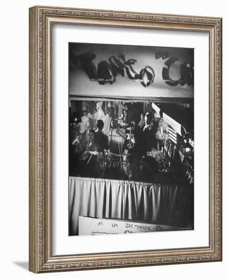 Bar and Band Area of Left Bank Cafe Tango du Chat, Latin Quarter, Paris-Gjon Mili-Framed Photographic Print