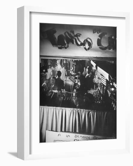 Bar and Band Area of Left Bank Cafe Tango du Chat, Latin Quarter, Paris-Gjon Mili-Framed Photographic Print