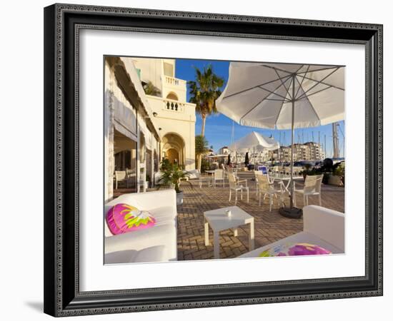 Bar at Queensway Quay Marina, Gibraltar, Mediterranean, Europe-Giles Bracher-Framed Photographic Print