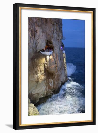 Bar Built in Cliff Caves, Cova D'En Xoroi in Evening, Cala En Porter-Stuart Black-Framed Photographic Print