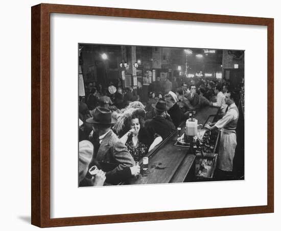 Bar Crammed with Patrons at Sammy's Bowery Follies-Alfred Eisenstaedt-Framed Premium Photographic Print