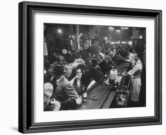 Bar Crammed with Patrons at Sammy's Bowery Follies-Alfred Eisenstaedt-Framed Premium Photographic Print