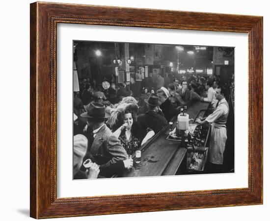 Bar Crammed with Patrons at Sammy's Bowery Follies-Alfred Eisenstaedt-Framed Photographic Print