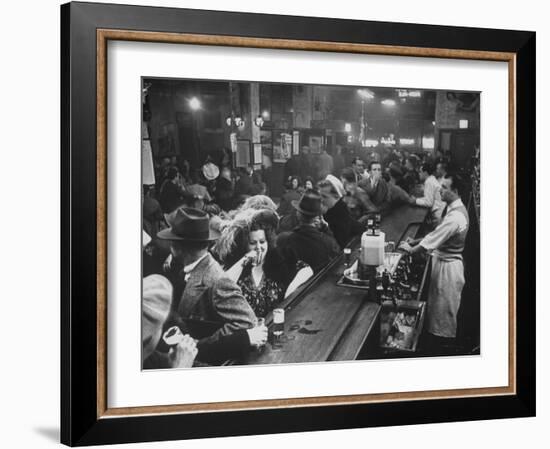 Bar Crammed with Patrons at Sammy's Bowery Follies-Alfred Eisenstaedt-Framed Photographic Print